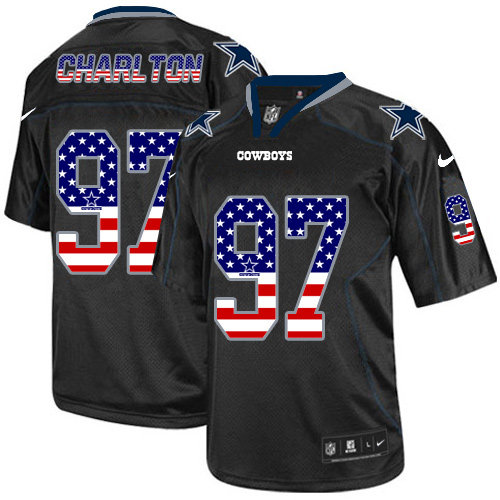Nike Cowboys #97 Taco Charlton Black Men's Stitched NFL Elite USA Flag Fashion Jersey - Click Image to Close